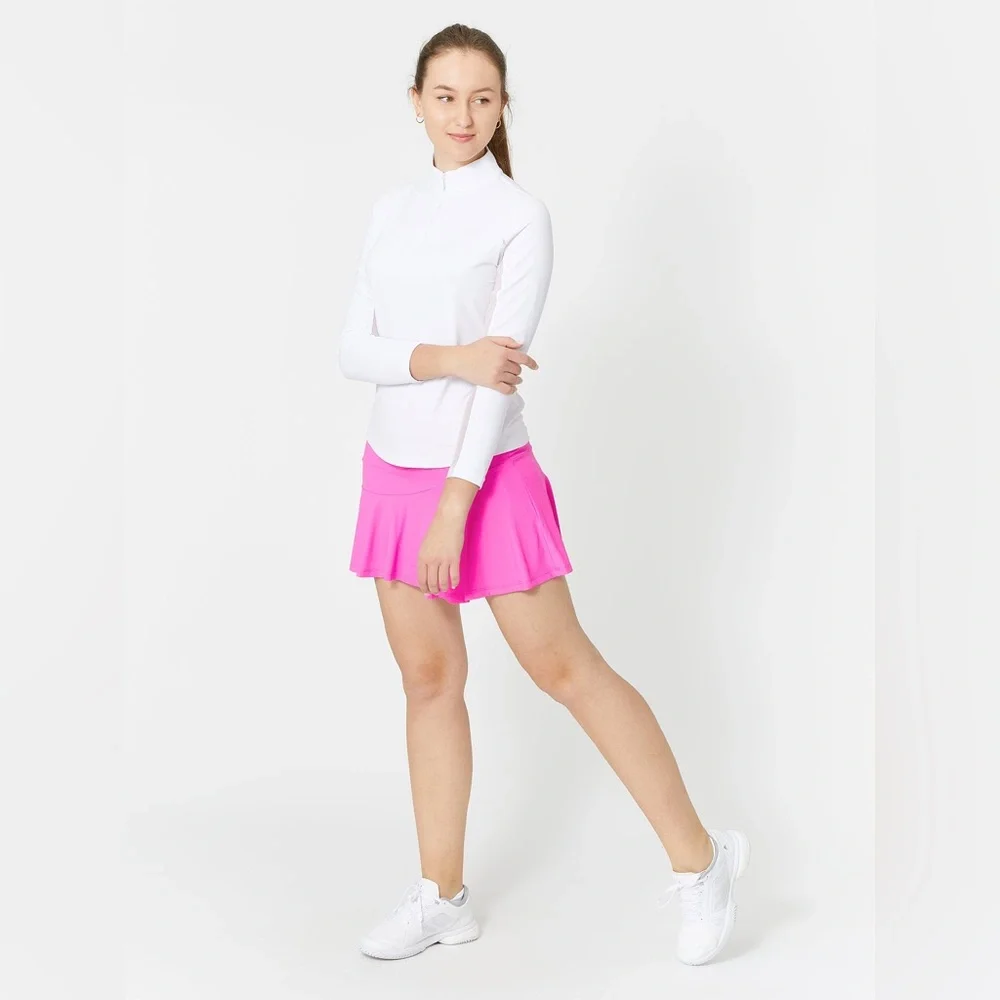 IBKUL Tennis Hot Pink UPF 50+ Mini Zip Pocket Pull On Flounce Skort Skirt L - Picture 5 of 13